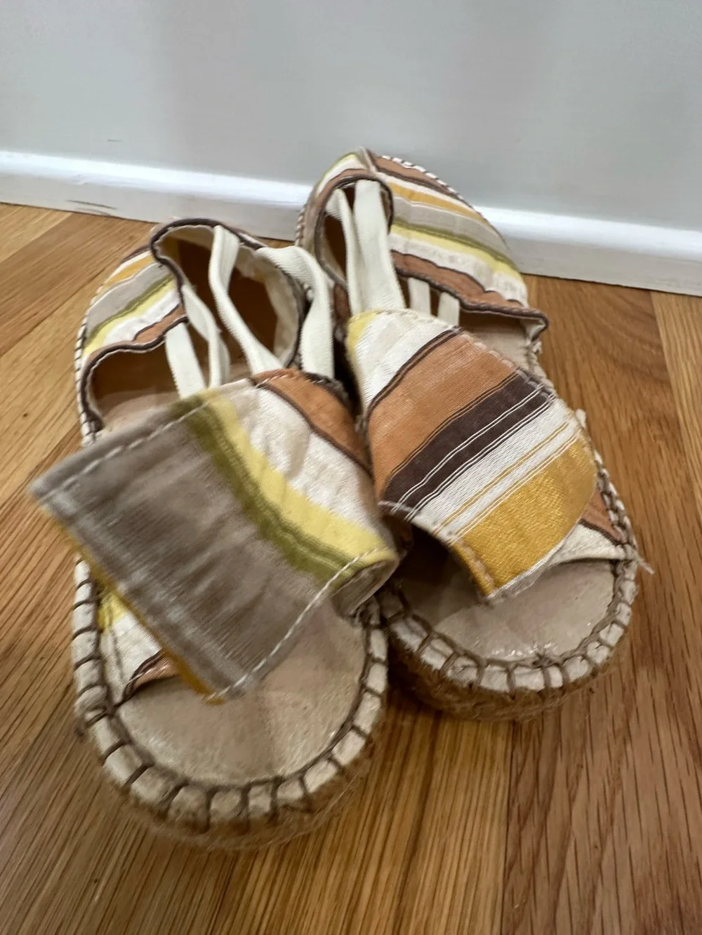 Eric Michaels Striped earth tone  Silk Espadrille Shoes Boho Festival coastal